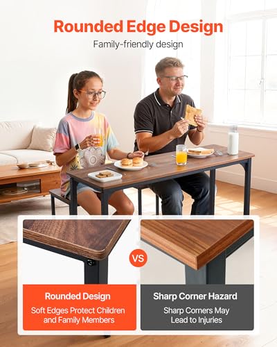 VEVOR Bartisch-Set (3-TLG.) mit 2 Barhocker & abgerundeten Kanten, rechteckiger Kneipentisch Stehtisch (120 x 40 x 90 cm), Bistrotisch Esstisch rustikales Braun Schwarz, geeignet für Büro Minibar