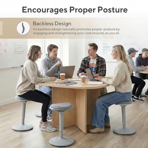 Image of Nouhaus Standing Desk Stool, 22 inch-28 inch Height Adjustable Swivel Desk Wobble Chair, Portable Tall Office Stools w /Rocking Motion, Foam-Padded Wobble Stool Adult for Office, Classroom(Ergo Poise, Grey)