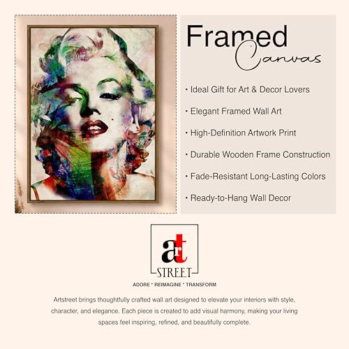 Image of Modern Pop Art Woman Portrait Framed Canvas Painting For Living Room | Abstract Graffiti Female Face Wall Art For Livingroom Wall Decor, Home Decor, Bedroom, Hallway's, Office, Hotel - 43x58 cm