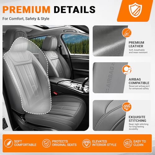 Image of Car Seat Cover for Chevrolet Trax Seat Covers 2015-2025, Nappa Leather Waterproof Seat Covers for Cars, Airbag Compatible, Automotive Car Seat Covers Full Set(5 Seats /Gray)