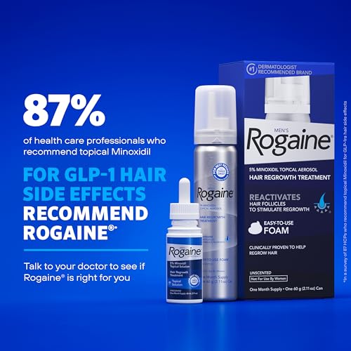 Image of Men's Rogaine 5% Minoxidil for Men Foam, Clinically Proven Regrowth for Thinning Hair, Topical Hair Loss Treatment, Unscented Topical Aerosol, Results in 8-16 Weeks, 3-Month Supply, 3 x 2.11 oz