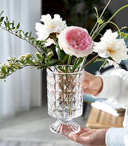 BLOFLO Embossed Glass Vase, 7'' Crystal Glass Vases for Flowers, ...