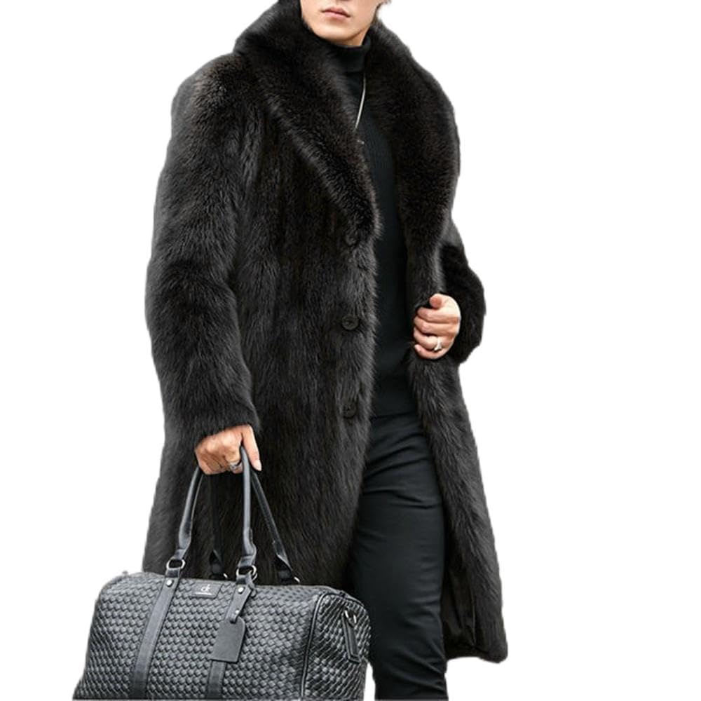 Cappotto lungo in pelliccia sintetica da uomo, trench invernale in pelliccia sintetica, spesso, morbido e caldo, abbigliamento casual da strada