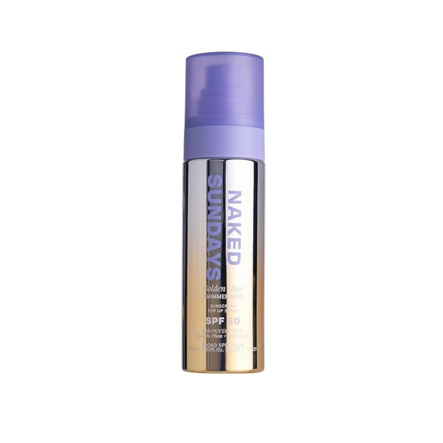 Naked Sundays SPF 50 Golden Glow Glitter Setting Spray - Broad Spectrum UVA/UVB Protection, Shimmering Glowy Makeup Setting Mist for Face and Body,