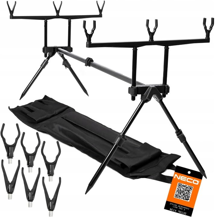NECO Line Pro X Rod Pod – Karpfen Rutenständer für 3 Ruten – höhenverstellbar 27,5–55 cm, teleskopisch 65,5–115,5 cm – inkl. Transporttasche – Schwarz