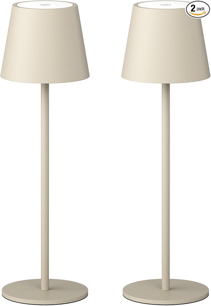 2 Pack Dimmable Table Lamp 3000k Warm White, IP54 Wireless Bottle Lamp for Indoor and Outdoor, 5000 mAh Rechargeable Table Lamp for Family, Restaurant & Bar(Beige)