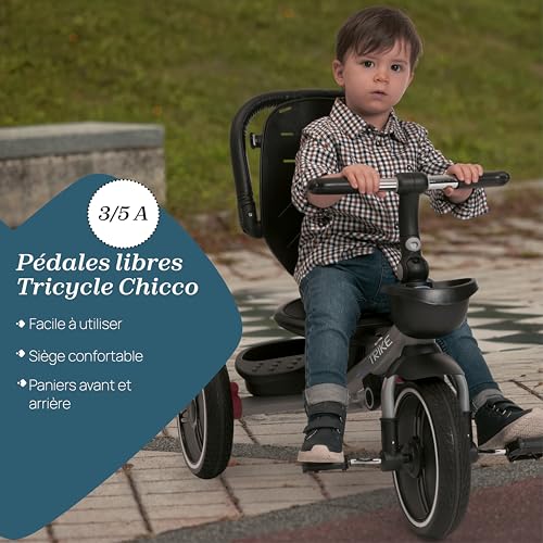 Chicco Tricycle Evolutif pour enfants 4en1 Cadre en métal Roues en caoutchouc EVA Harnais 4 points Poignée télescopique et capote amovible Poussette avec siège réversible Paniers - vue 7
