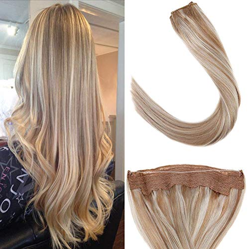 Wire Hair Extensions Highlight Ash Blonde Mixed Light Blonde Fish Line Hair Extensions 80g 18"
