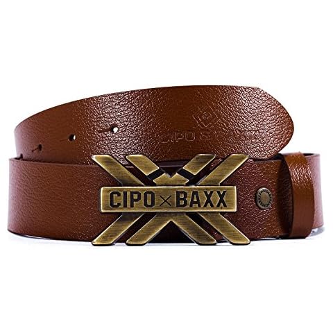Cipo & Baxx Men's Belt Logo Buckle Streetwear Metal Look Fresh Dope, Taba., 100 cm Cover