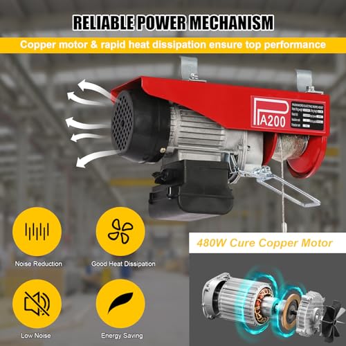 Electric Hoist 440LBS with Wired Remote Control & Single/Double Slings Electric Winch, Attic Hoist, Steel Electric Lift, 110V Electric Hoist for Lifting in Factories, Warehouses, Construction Site
