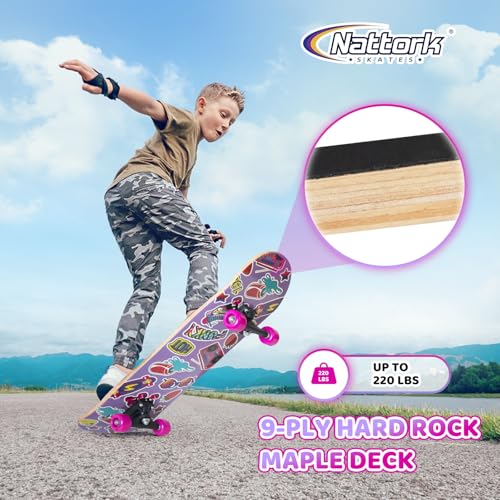 Image of Nattork 31 Inch Complete Skateboard, Standard Skateboards for Beginners, Wood 9 Layer Canadian Maple Trick Skate Boards for Boys Girls Youth Teens Adults
