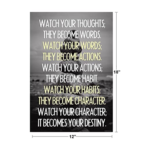 Image of Watch Your Thoughts Inspirational Poster Buddha Quotes Motivational Posters Gratitude Positivity Cool Wall Art Print Poster 12x18