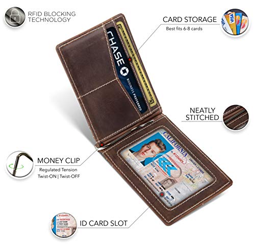 Image of SERMAN BRANDS RFID Blocking Wallet Slim Bifold - Genuine Leather Minimalist Front Pocket Wallets for Men with Money Clip Gift
