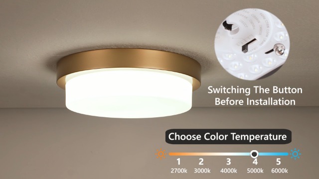 Image of 13 inch Gold LED Flush Mount Ceiling Light, 24W, 5CCT | Milk Glass, 2200LM, 2700K /3000K /4000K /5000K /6000K, Close to Ceiling Light Fixtures for Bedroom Hallway Kitchen, AD-22008-L-GD