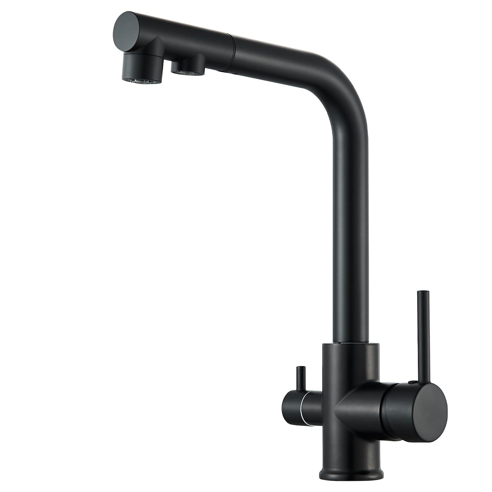 3 Wege Wasserhahn Küche Küchenarmatur 360° Schwarz Schwenkbar Ausziehbar Spültischarmatur 3 in 1 Mischbatterie Küche für Wasserfilter,Trinkwasserhahn mit 2 Hebel ABS Kunststoffdüse