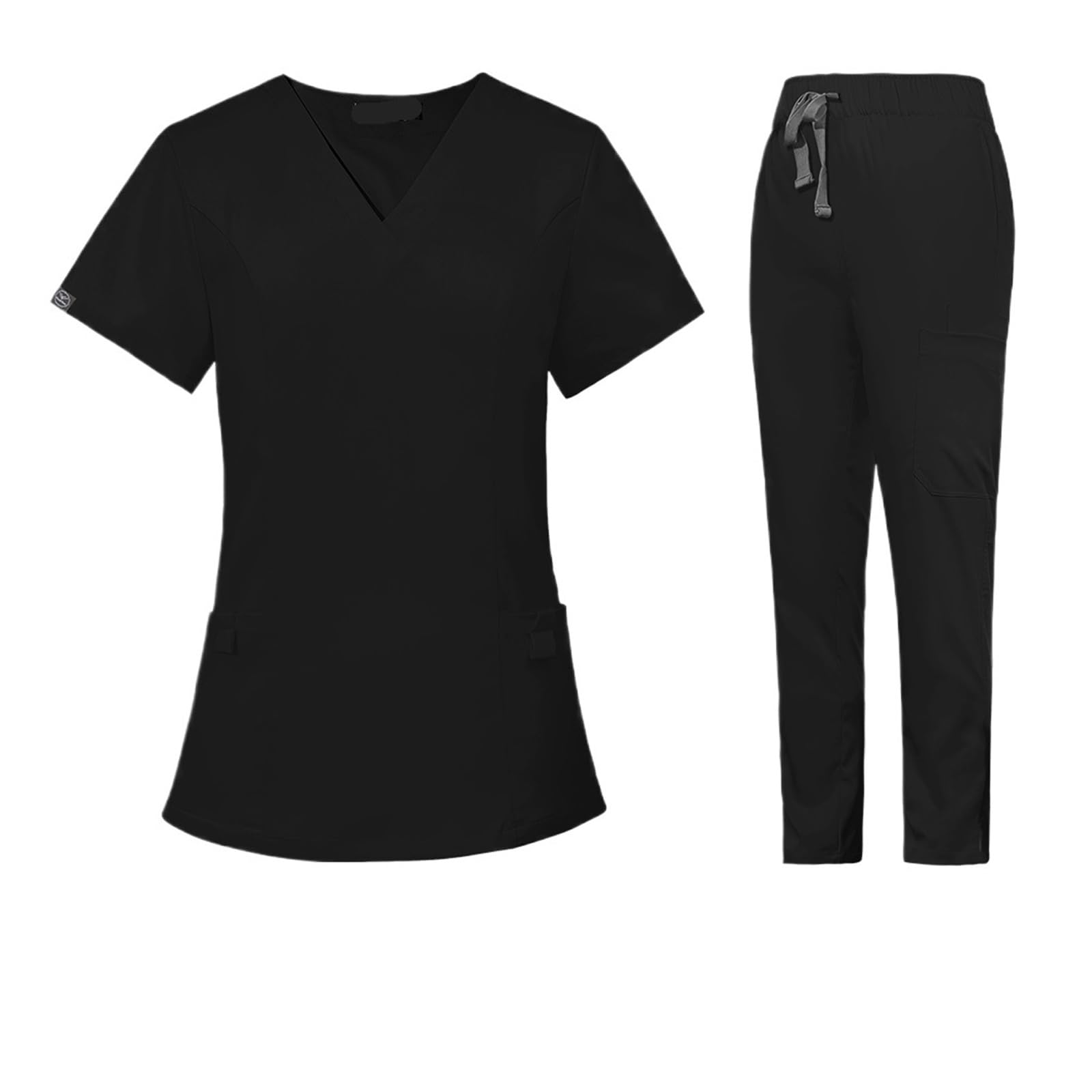Uniformi da Medico ospedaliero a Maniche Corte Uniformi da Spa Scrub for Clinica Dentale Abiti for toelettatura di Animali Accessori for Infermiere Veterinario(Black,XS)