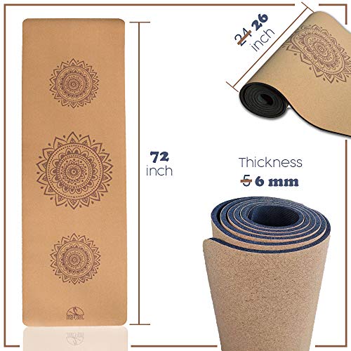 Maraal Canada's TARU DEDICATION Yoga MAT (Mandala Design 1)- Organic Cork & Virgin Tree Rubber 72"x 26"x 6 MM by Maraal - Used condition - CA$86.13