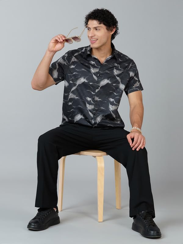 Image of MARK & ALBERT Men's 100% Cotton Printed Half Sleeves Regular Fit Shirt for Men