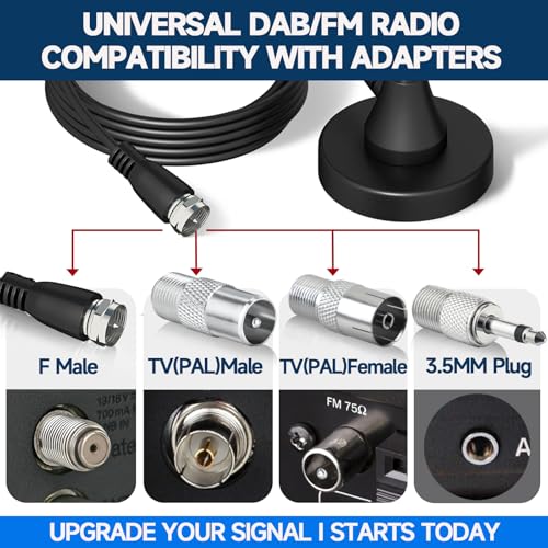 Bingfu DAB+ UKW Radioantenne Digitale Teleskopantenne für den Innenbereich mit Magnetfuß 3 m Verlängerungskabel für 75 Ohm DAB FM Radio Tuner Stereo Empfänger AV-HiFi-Empfänger