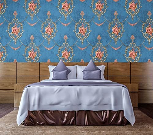 Image of Green Floral Peel and Stick Wallpaper Elegant Lillies Bedroom LIVINGROOM PVC SELF Adhesive Wallpaper 200 * 45CM-9SQFT (Turquoise Dark Blue Floral)