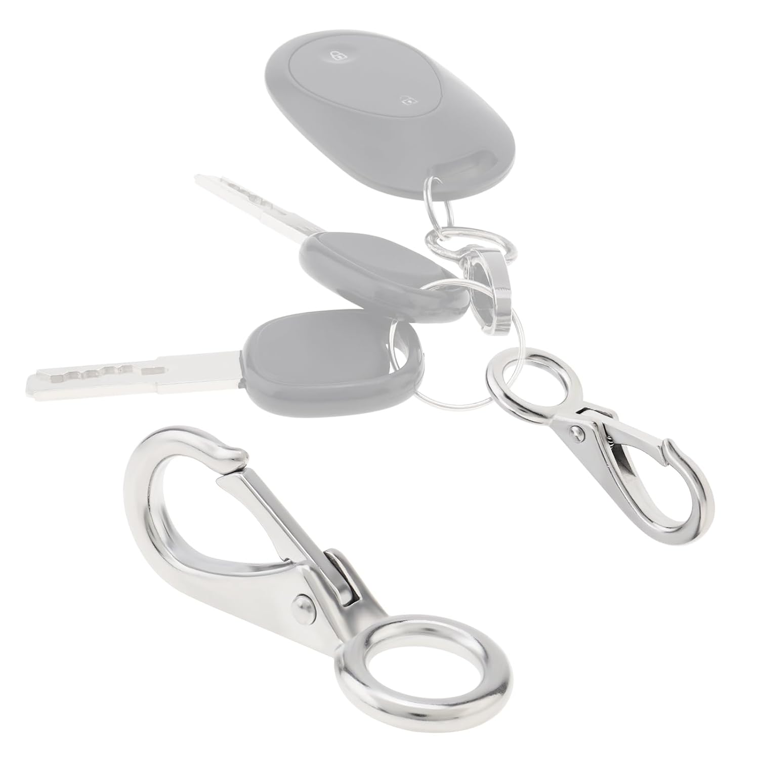 2Pcs Fixed Spring Snap Hook 0#, CLAHJQX 316 Stainless Steel Fixed Eye Clip Boat Carabiner Marine Hooks for Dock Hardware Accessories/Rope/Leash, Car Keychains
