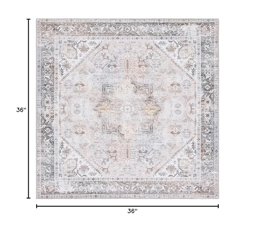 Tapete 3' x 3' Beige y Gris SAFAVIEH lavable bajo pelo miniatura 2