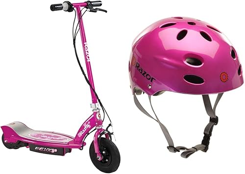 Razor Patinete eléctrico E100 para niños de 8 años en adelante, neumático delantero de 8 pulgadas, freno delantero accionado a mano, hasta 10 mph y
