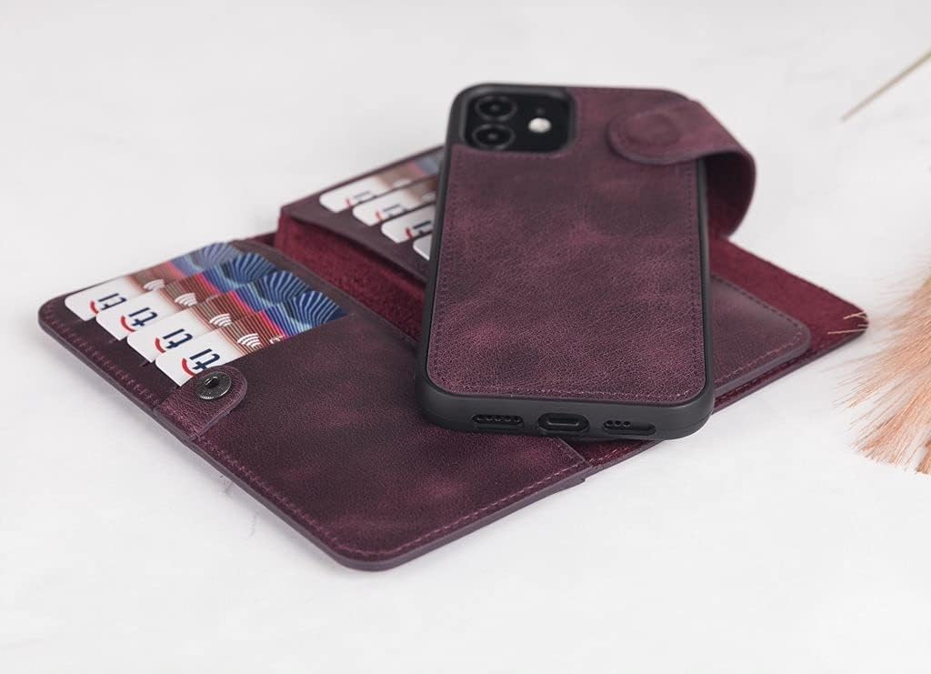 HARDISTON Genuine Premium Leather Handmade Wallet Case for iPhone 11 Pro Max 6.5'' Double Folio Card Holders - Detachable Magnetic Flip Cover - Horizontal Kickstand - Protection for All Edges (Purple)