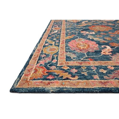 Image of Hand-Tufted Wool Carpet for Living Room 6x8 feet Blue Traditional Design Anti-Skid High Pile Thick Carpet & Rugs for Bedroom & Hall