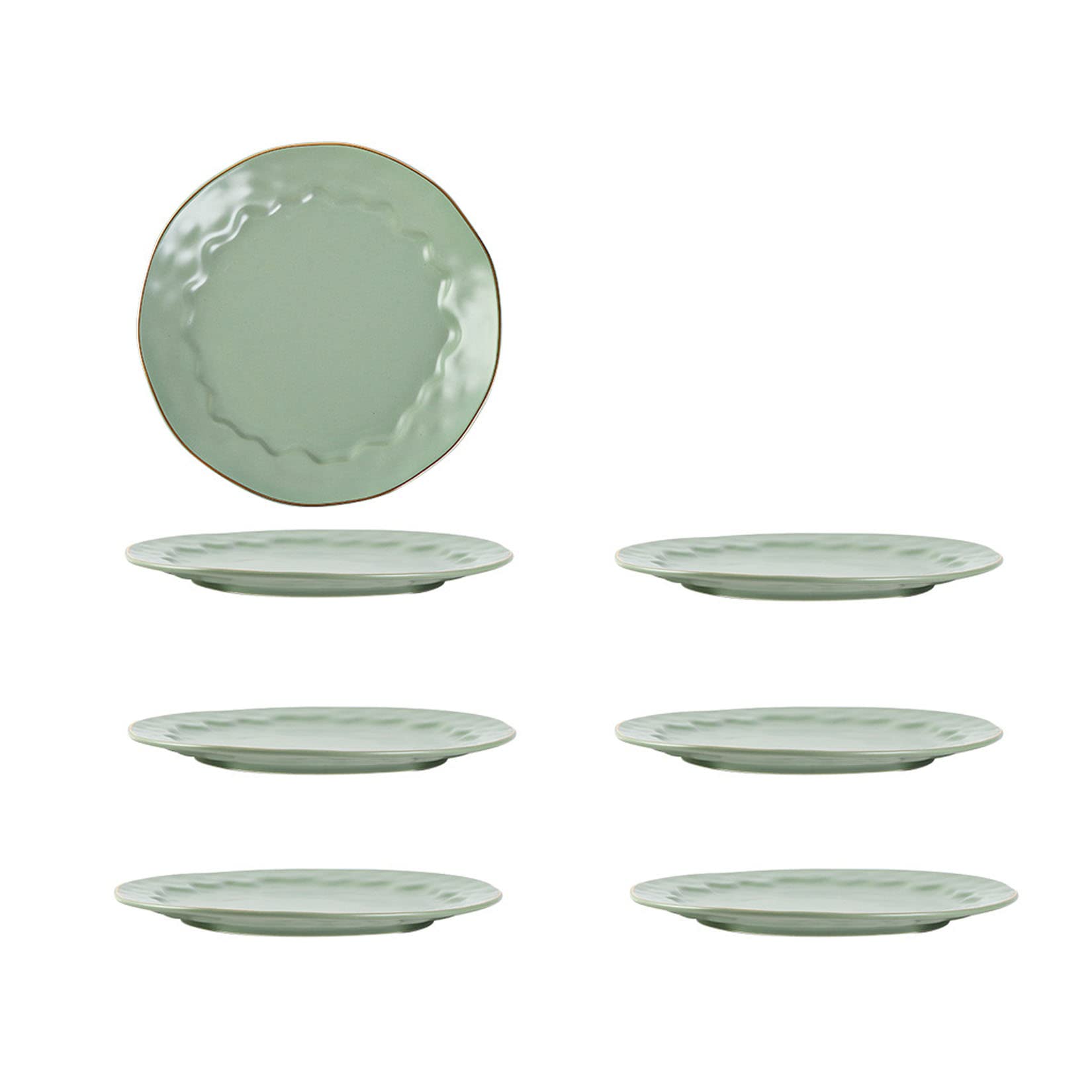 Set di 6 Piatti Piani, Piatto Piano in Ceramica per La Casa di Lusso Leggero, Bordo Irregolare del Piatto, Abbinabile A più Stili di Casa,Verde,8in