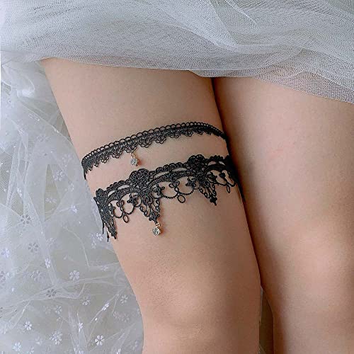 Deladola Bridal Wedding Garter Black Lace Rhinestone Bride Sexy Stretch Leg Garters Set Accessories For Women And Girls #TOP1