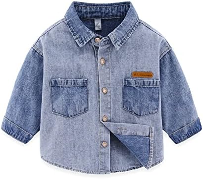 Hresadio Baby Boys Girls Denim shirt Kids Toddler Button Down Jeans Jacket Top Coat Outerwear(Blue 2-3T)