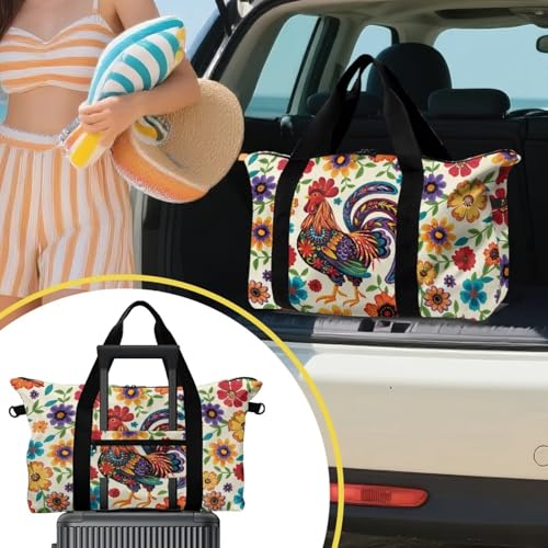 BIGCARJOB Chicken Duffel Bag Outdoor Carry On Garment Duffel Bag, Hippie Floral Duffel Bags Weekender Gym Bags Tote Overnight Storage Pouch for Travel4