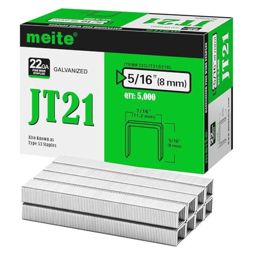Image of meite JT21 Staples, 5 /16 Inch Galvanized Fine Wire Staples for Staple Gun - 7 /16 inch Crown JT21 Staple Refill, Ideal for Upholstery, Crafts, Furniture (1 Case)