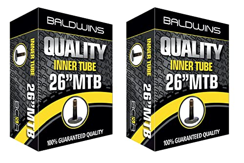 Baldwins Bike Inner Tube 26 x 2.20 to 2.40 Schrader Valve & BALDY'S TYRE LEVER (Pack of 2), Black, 26" x 2.20, 2.25, 2.30, 2.35, 2.40