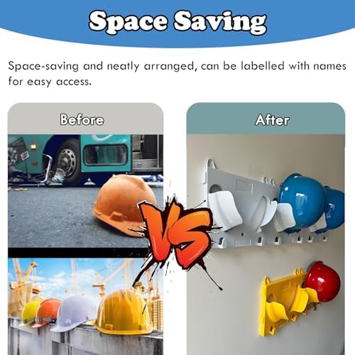 Hard Hat Storage Rack Wall Mount - No Drill Installation for Workshop, Fire Station, Office Helmet Display & Organization - Durable, Space-Saving Solution