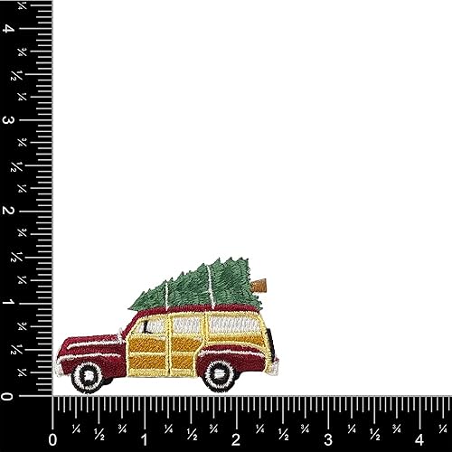Miniatura 3 de Christmas Woodie, Woody Wagon, sedán con árbol, bordado, parche para planchar (1)