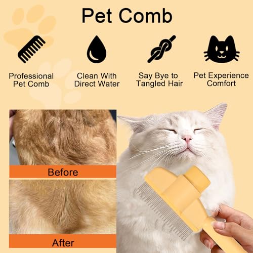 Image of Dogs and Cats Comb with Release Button, Pet Hair Removal Tools with Safe Stainless Steel Teeth for Deshedding, Cat Grooming Supplies for Long /Short Hair, Cat Brush for Shedding, Orange