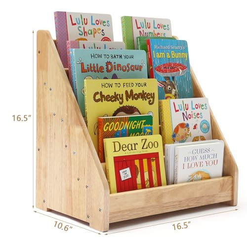 Image of Nuoex Montessori Bookshelf for Toddler 1-5 Years, Kids Wooden 5-Tier Front Facing Book Display Shelf with Chalkboard for Bedroom,Playroom,Classroom,Book Rack Organizer, Natural