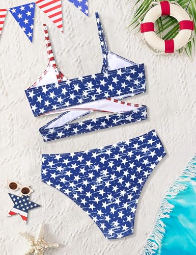 Image of Girls Swimsuit Bikini Set,Criss Cross Bathing Suits for Girl Two Piece Solid Color Girls' Swimwear for 7-16 Years