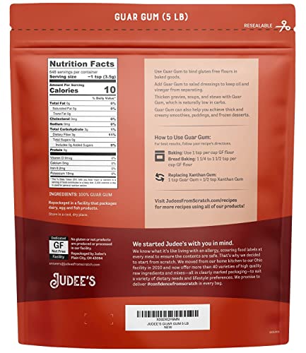 Judee’s Bulk Guar Gum Powder 40 Lb (5Lb Pack Of 8) - Keto-Friendly, Gluten-Free & Nut-Free - 100% Pure Guar Gum Derived From Guar Beans - Low Carb Thickener - 3G Dietary Fiber Per Serving #TOP1