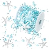 16 ft Ocean Themed Garland Ocean Beaded Starfish Shell Decor Coastal Beaded Beach Garland for Mantle Fireplace Summer Wedding Home Decor Supply(Blue)