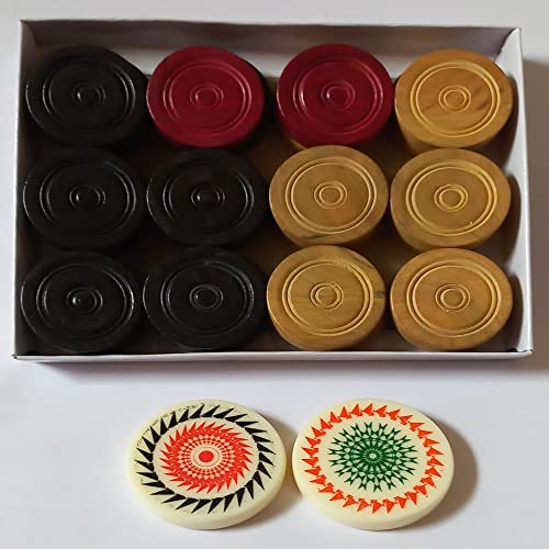 Wooden Checkers With Stackable Ridge Carrom Board Coins And Striker Professional Solid Set (24 Carrom Board Pieces With Cover/Striker Case + 2 Striker Random Color #TOP5
