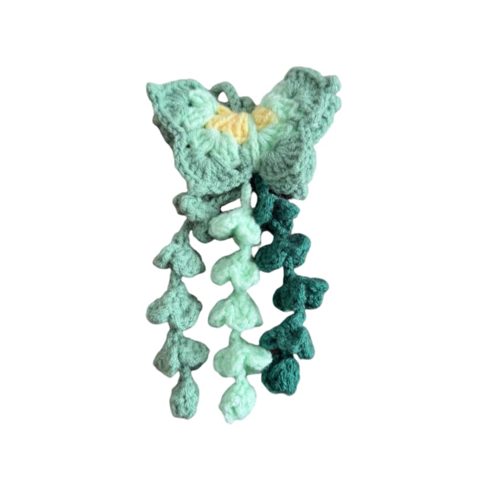 Crochet Butterfly Car Rearview Mirror Ornament, Hanging Knitted Car Interior Decor Woven Keychain Pendant for Cars & Keychains Decor