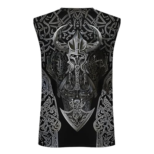 ENLACHIC Men's Viking Raven Print Tank Top Nordic Mythology Graphic Sleeveless Workout Muscle Shirt4