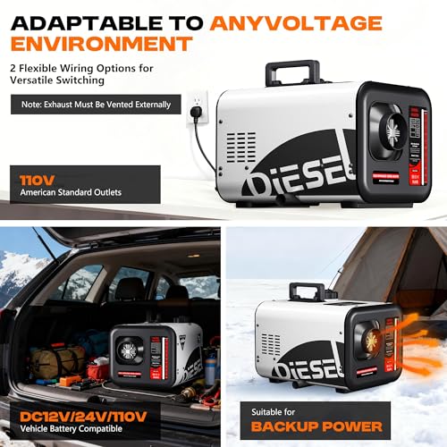 POXURIO 7L Large Diesel Heater, 8KW 240V/110V/12V/24V All in One Diesel Air Heater with LCD Switch, Remote Control, Suitable for Truck, RV, Home, Car, Campers, Boat, White(No Battery Only Tool) by POXURIO - Image 4
