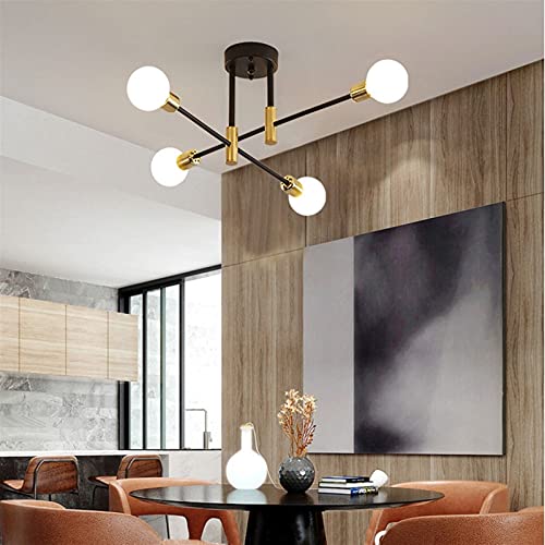 Plafonnier chic or et noir E27 : finition haut de gamme pour une décoration intérieure moderne
