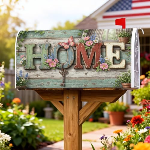 Butterfly Magnetic Mailbox Covers, Rustic Farmhouse Flowers Key Spring Green