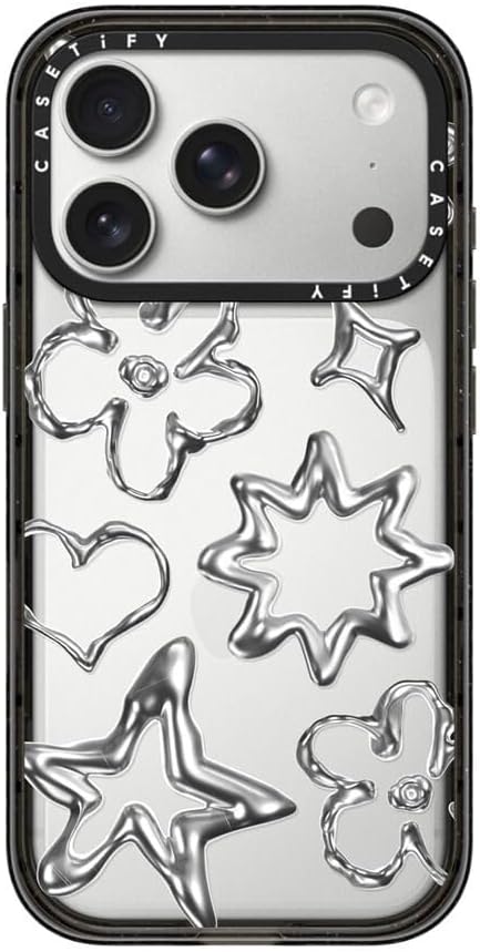 CASETiFY Impact iPhone 17 Pro Case [Slim/Wireless Charging Compatible / 8.2 ft. 4X Military Grade Drop Protection] - Chrome Doodles - Clear Black