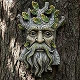 pandaxing Old Man Tree Face Hugger Outdoor Decor, Handmade Tree Art Resin Statue with Leaf & Root Details, Whimsical Hanging Yard Art for Garden Wall Fence